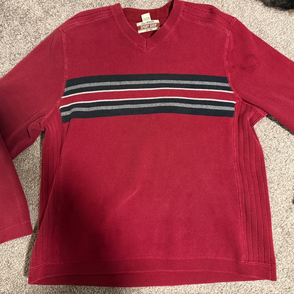 Eddie Bauer Men's V-Neck Sweater in Red with Stripes